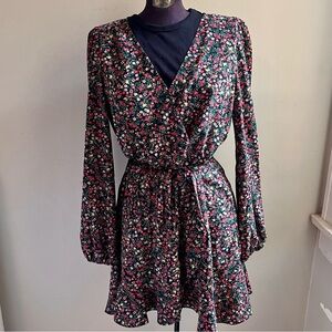 Nine Britton ‘Kari’ Black Floral Faux Wrap Dress — Size M (NWT)